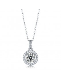 Holiday Moissanite CZ Waterdrop Round Flower 925 Sterling Silver Necklace