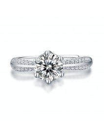 Bridesmaid Six Claw Round Moissanite CZ Lines 925 Sterling Silver Adjustable Ring
