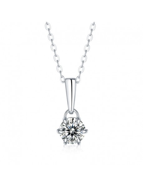 Elegant Six Claw V Shape Moissanite CZ 925 Sterling Silver Necklace
