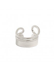 Fashion Geometry Double Lines Wide 925 Sterling Silver Adjustable Ring
