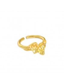 Simple Irregular Leaf 925 Sterling Silver Adjustable Ring