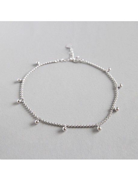 Fashion Dangle Beads Chain 925 Sterling Silver Anklet