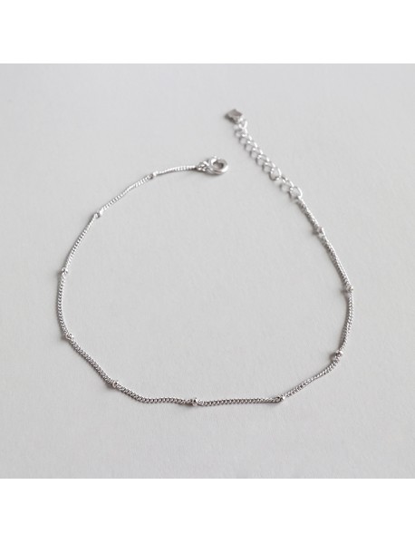 Simple Mini Beads Curb Chain 925 Sterling Silver Anklet