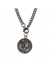 Women Round Elizabeth Portrait Coin 925 Sterling Silver Necklace