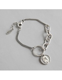 Party Portrait Coconut Tree Coin Chain 925 Sterling Silver Bracelet
