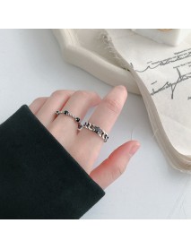 Vintage Shell Pearls Curb Chain Twisted CZ 925 Sterling Silver Adjustable Ring