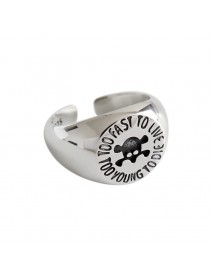 Vintage Skull Head Too fast to live too young to die Letters 925 Sterling Silver Adjustable Ring