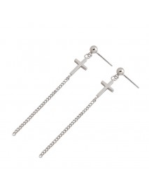 Elegant Cross Curb Chain 925 Sterling Silver Dangling Earrings