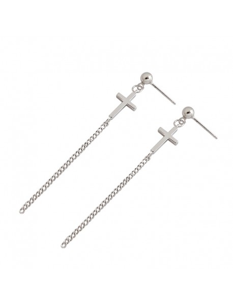 Elegant Cross Curb Chain 925 Sterling Silver Dangling Earrings