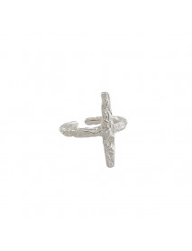 Classic Irregular Beaten Cross  925 Sterling Silver Adjustable Ring