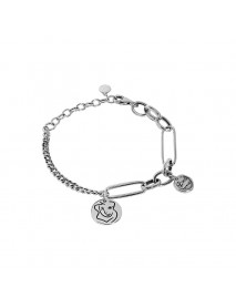 Asymmetry Curb Paperclip Chain Portrait Vintage 925 Sterling Silver Bracelet