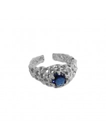 Holiday Round CZ Hollow Hive 925 Sterling Silver Adjustable Ring