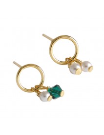 Asymmetry Shell Pearls Green CZ 925 Sterling Silver Stud Earrings