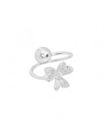 Girl Lucky Leaf Ball 925 Sterling Silver Adjustable Ring