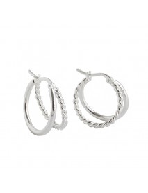 Simple Double Layers Twisted 925 Sterling Silver Hoop Earrings