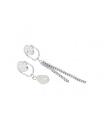 Asymmetry Shell Pearl CZ Tassels 925 Sterling Silver Dangling Earrings