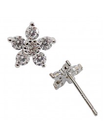 Girl CZ Plum Blossom Flower 925 Sterling Silver Stud Earrings