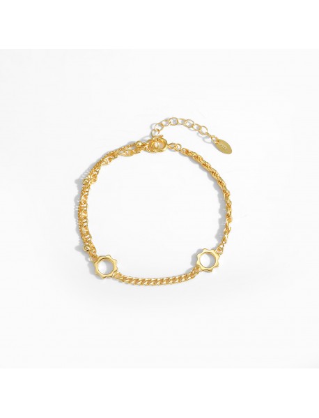 Asymmetry Rope Curb Puffed Chain Sunflower 925 Sterling Silver Bracelet