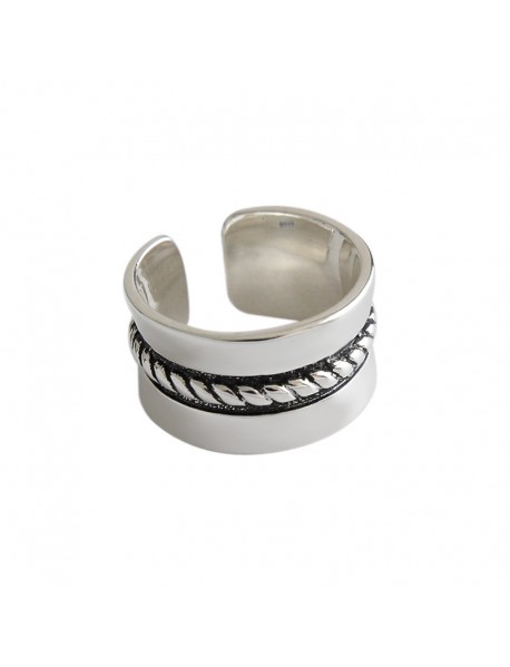 Vintage Twisted Wide Men 925 Sterling Silver Adjustable Ring
