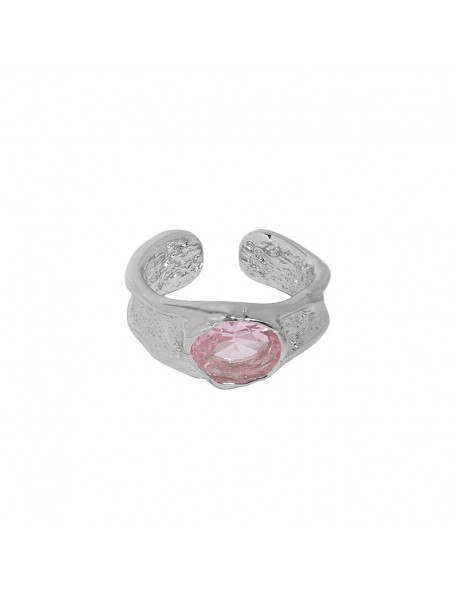 Anniversary Oval CZ Irregular Wide 925 Sterling Silver Adjustable Ring