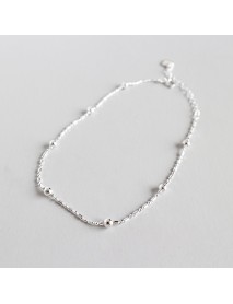 Girl Simple Tube Ball Chain 925 Sterling Silver Anklet