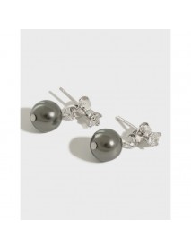 Simple Round Shell Pearls CZ 925 Sterling Silver Stud Earrings