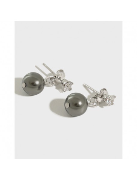 Simple Round Shell Pearls CZ 925 Sterling Silver Stud Earrings
