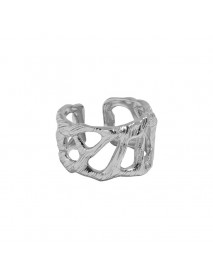 Fashion Hollow Branch Wide 925 Sterling Silver Adjustable Ring
