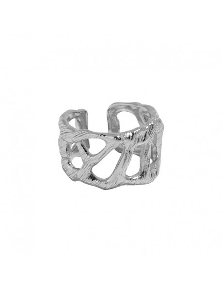 Fashion Hollow Branch Wide 925 Sterling Silver Adjustable Ring