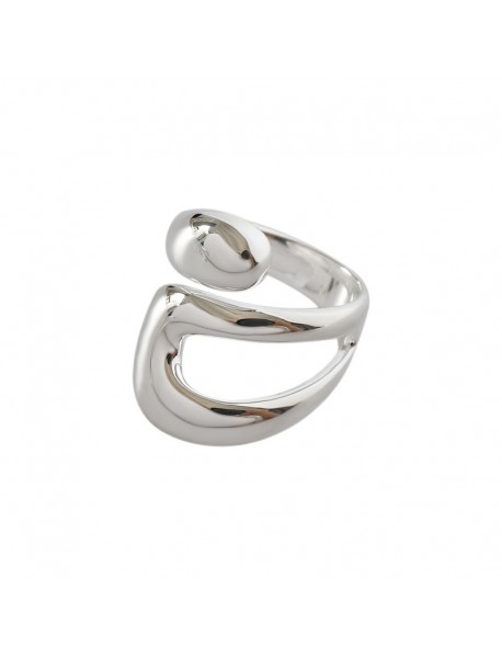 Geometry Wide Double Layer Hollow Cross 925 Sterling Silver Adjustable Ring