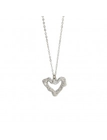 Anniversary Irregular Hollow Heart 925 Sterling Silver Necklace