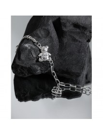 Vintage Asymmetry Paperclip Curb Chain B Bear 925 Sterling Silver Bracelet