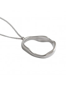 Simple Irregular Geometry Wave Circle 925 Sterling Silver Necklace