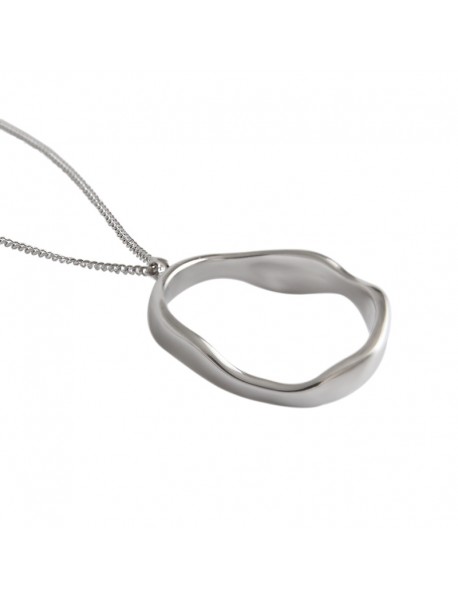 Simple Irregular Geometry Wave Circle 925 Sterling Silver Necklace