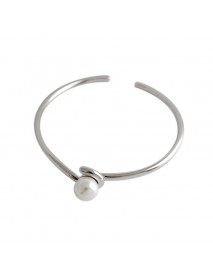 Simple Round Shell Pearl 925 Sterling Silver Open Bangle