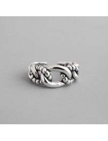 Vintage Beads Border Chain Hollow 925 Sterling Silver Adjustable Ring