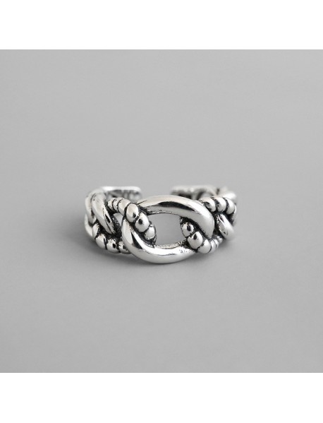 Vintage Beads Border Chain Hollow 925 Sterling Silver Adjustable Ring