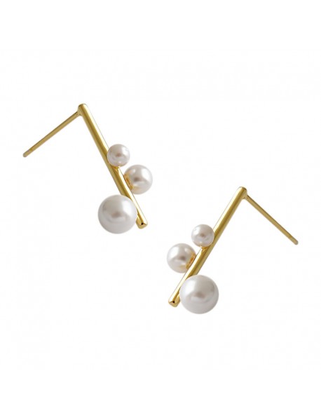 Wedding Shell Pearls Chandelie 925 Sterling Silver Stud Earrings