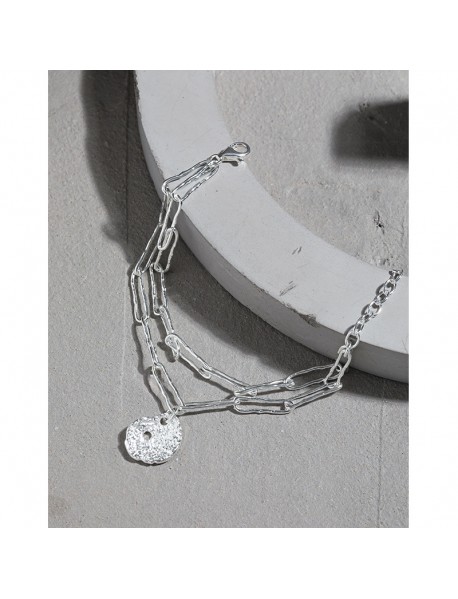 Office Double Layers Hollow Chain Lotus Leaf 925 Sterling Silver Bracelet