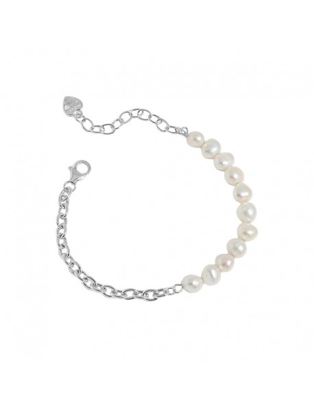 Asymmetry Natural Pearls Curb Chain 925 Sterling Silver Bracelet