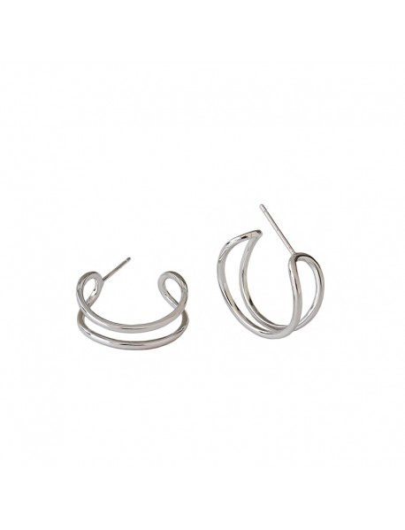 Simple Hollow Double Layers 925 Sterling Silver Hoop Earrings