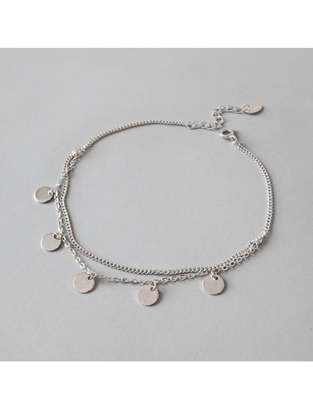 Hot Double Layers Sequins 925 Sterling Silver Anklet