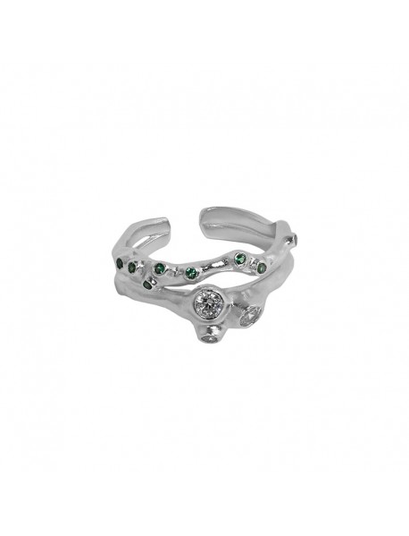 Office Round CZ Double Layers 925 Sterling Silver Adjustable Ring