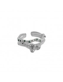 Office Round CZ Double Layers 925 Sterling Silver Adjustable Ring