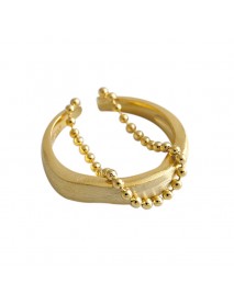 Fashion Double Layers Beads Chain 925 Sterling Silver Adjustable Ring