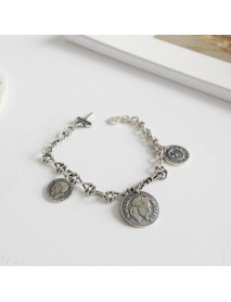 Vintage Napoleon Portrait Coin 925 Sterling Silver Bracelet