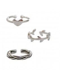 Simple Heart Leaves Twisted 925 Sterling Silver Adjustable Joint Ring