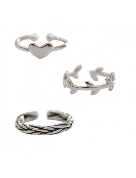 Simple Heart Leaves Twisted 925 Sterling Silver Adjustable Joint Ring