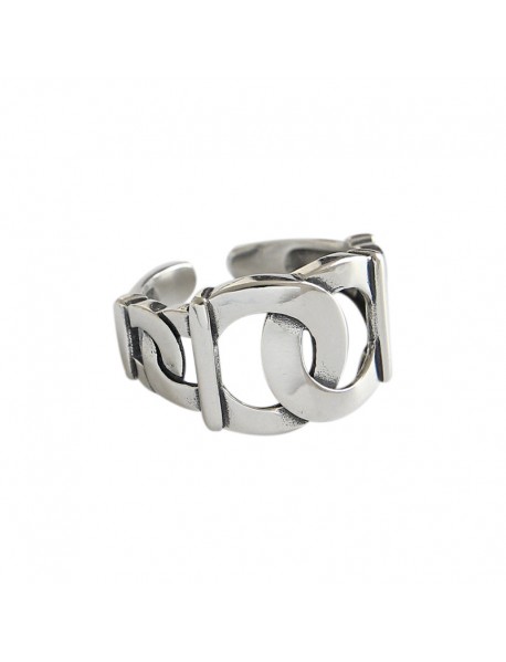 Vintage Curb Chain Hollow 925 Sterling Silver Adjustable Ring