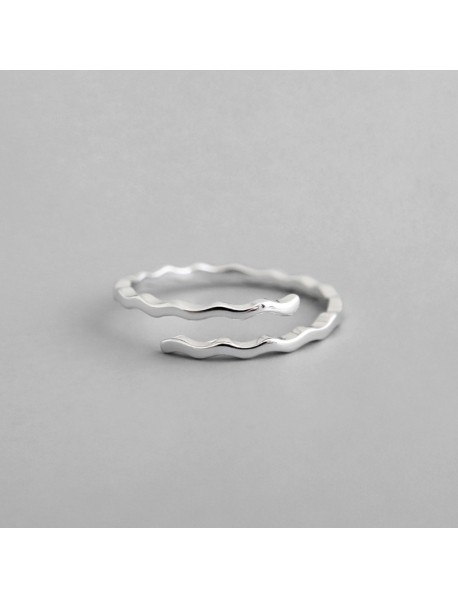 Simple Waves 925 Sterling Silver Adjustable Ring